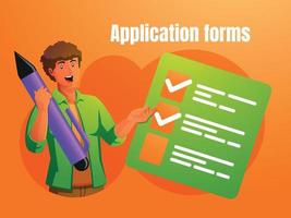 a man holding a pen application forms concept vector