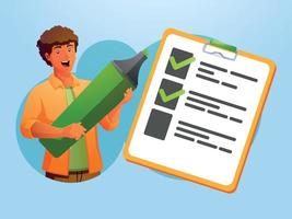 a man holding a highlighter fills out the requirement sheet vector