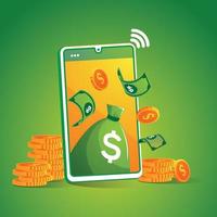 Ganar dinero en línea desde un teléfono inteligente vector