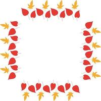 Square frame with cozy vertical red and orange leaves on white background. Isolated wreath for your design. vector