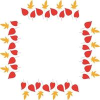 Square frame with cozy vertical red and orange leaves on white background. Isolated wreath for your design. vector