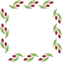 Square frame with red tulips. Isolated frame with flowers on white background. Vector image.