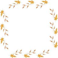 Square frame with horizontal orange branches and leaves on white background. Isolated wreath for your design. vector