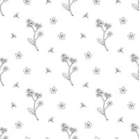 Seamless pattern with black-and white flowers forget-me-not for fabric, textile, clothes, tablecloth and other things. Vector image.