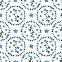 Seamless pattern with fascinating flowers forget-me-not on white background.  Vector image.