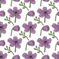 Seamless pattern with creative purple flowers on white background. Vector image.