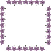 Square frame with purple flowers on white background. Vector image.