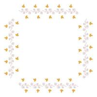 Square frame with horizontal little yellow leaves and decorative elements on white background. Isolated wreath for your design. vector