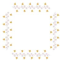 Square frame with horizontal little yellow leaves and decorative elements on white background. Isolated wreath for your design. vector