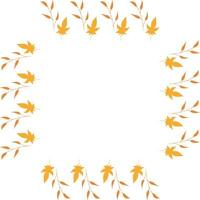 Square frame with vertical orange branches and yellow leaves on white background. Isolated wreath for your design. vector