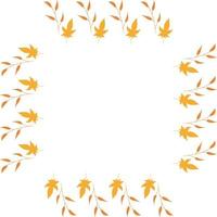 Square frame with vertical orange branches and yellow leaves on white background. Isolated wreath for your design. vector