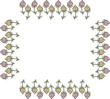 Square frame made of pink and yellow flower doodles. Festive flower border for your design. vector