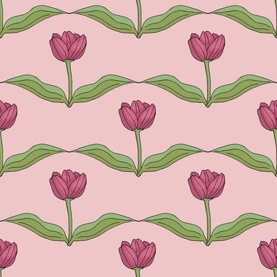 Seamless pattern with pink tulips for fabric, textile, clothes, tablecloth and other things. Vector image. Endless background with flowers for your design.