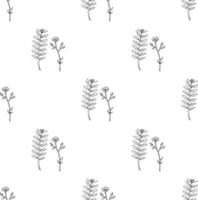 Seamless pattern with black-and-white buttercups and herbs for fabric, textile, clothes, tablecloth, post cards and other things. Endless background for your design. Vector image.