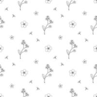 Seamless pattern with black-and white flowers forget-me-not and buttercup for fabric, textile, clothes, tablecloth and other things. Vector image.