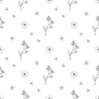 Seamless pattern with black-and white flowers forget-me-not and buttercup for fabric, textile, clothes, tablecloth and other things. Vector image.