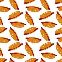 Seamless pattern with great hot dog on white background. Vector image.