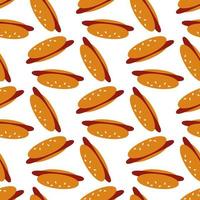 Seamless pattern with great hot dog on white background. Vector image.