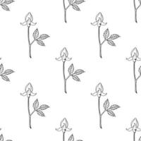 Seamless pattern with cute black-and-white rose buds on white background. Vector image.