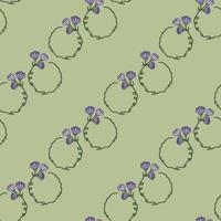 Seamless pattern with flower wreaths with violet flowers on green background 02.  Vector image.