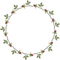 Round frame with horizontal red rose buds on white background. Vector image.