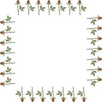 Square frame with vertical red rose buds on white background. Vector image.