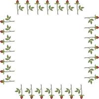 Square frame with vertical red rose buds on white background. Vector image.