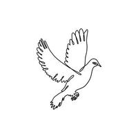 Line art style vector illustration with black dove on white background. Continuous line drawing.