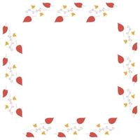 Square frame with horizontal red leaves, decorative elements and little yellow leaves on white background. Isolated wreath for your design. vector