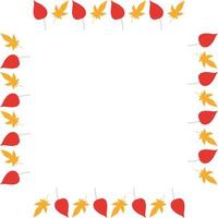 Square frame with vertical red and orange leaves on white background. Isolated wreath for your design. vector