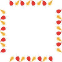 Square frame with vertical red and orange leaves on white background. Isolated wreath for your design. vector