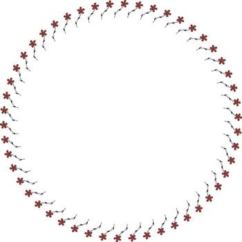 Round frame with vertical carnation on white background. Isolated floral frame for your design. Vector image.