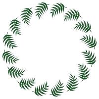 Round frame with green branches on white background. Vector image. Isolated wreath for your design.