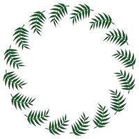 Round frame with green branches on white background. Vector image. Isolated wreath for your design.