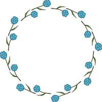 Round frame made of blue flowers. Romantic wreath on white background for your design vector