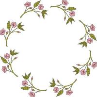 Round frame made of sakura branches. Romantic wreath on white background vector