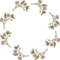 Round frame made of sakura branches. Romantic wreath on white background vector