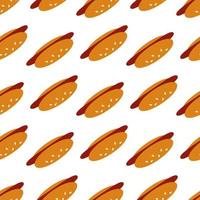 Seamless pattern with hot dog on white background. Vector image.