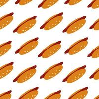 Seamless pattern with hot dog on white background. Vector image.