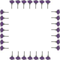 Square frame with vertical violet flowers on white background. Vector image.