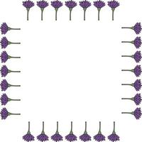 Square frame with vertical violet flowers on white background. Vector image.