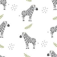 Seamless pattern with cute zebra on a white background. Vector childish illustration