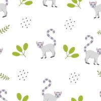 Seamless pattern with cute lemur on a white background. Vector childish illustration