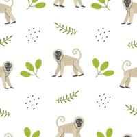 Seamless pattern with cute monkey on a white background. Vector childish illustration