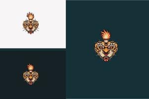 cabeza, tigre, y, llama, vector, ilustración, diseño vector