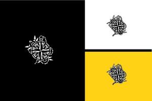 compas y flor logo vector blanco y negro