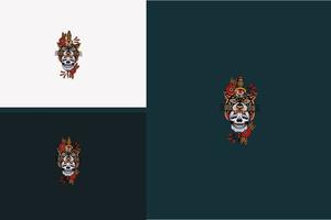 cabeza, tigre, y, cabeza, cráneo, vector, ilustración, diseño vector