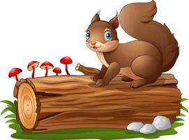 Cartoon squirrel on tree log vector