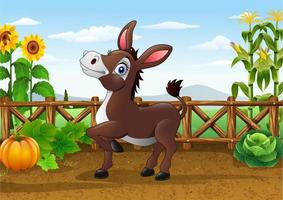 Cartoon happy donkey in the farm vector