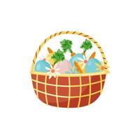 Basket with Eggs, Carrots and Flowers vector